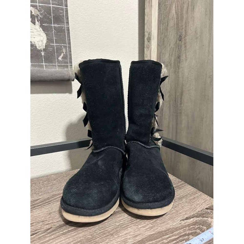 Koolaburra by UGG Victoria Tall Black Suede Bow Boots 1015875 Womens 7 *see wear